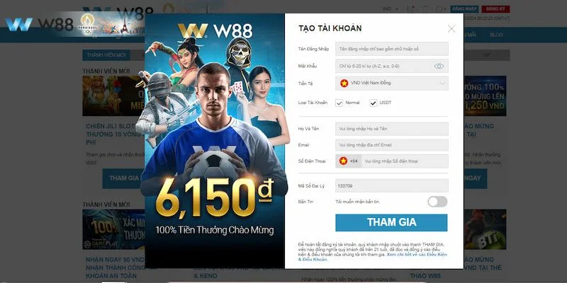 Các bước đăng ký tài khoản tại W 88 rất đơn giản.